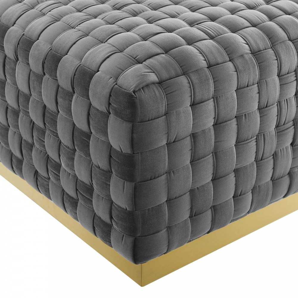 Florence Square Performance Velvet Ottoman, Gray