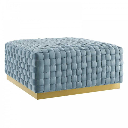 Florence Square Performance Velvet Ottoman, Light Blue