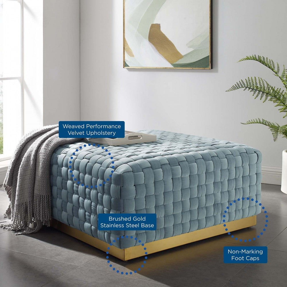 Florence Square Performance Velvet Ottoman, Light Blue