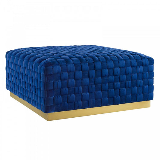 Florence Square Performance Velvet Ottoman, Navy