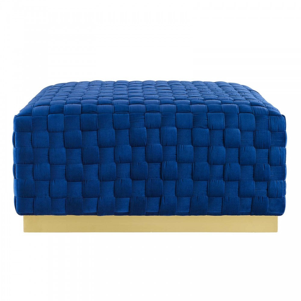 Florence Square Performance Velvet Ottoman, Navy