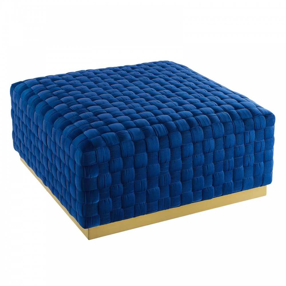 Florence Square Performance Velvet Ottoman, Navy