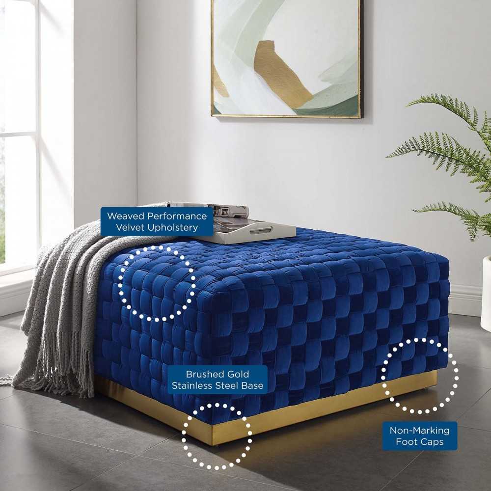 Florence Square Performance Velvet Ottoman, Navy