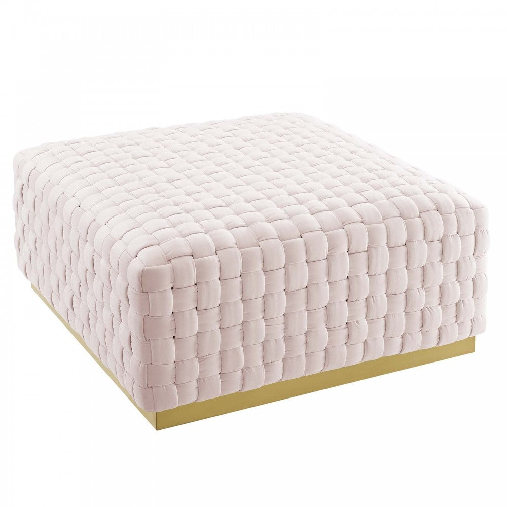 Florence Square Performance Velvet Ottoman, Pink