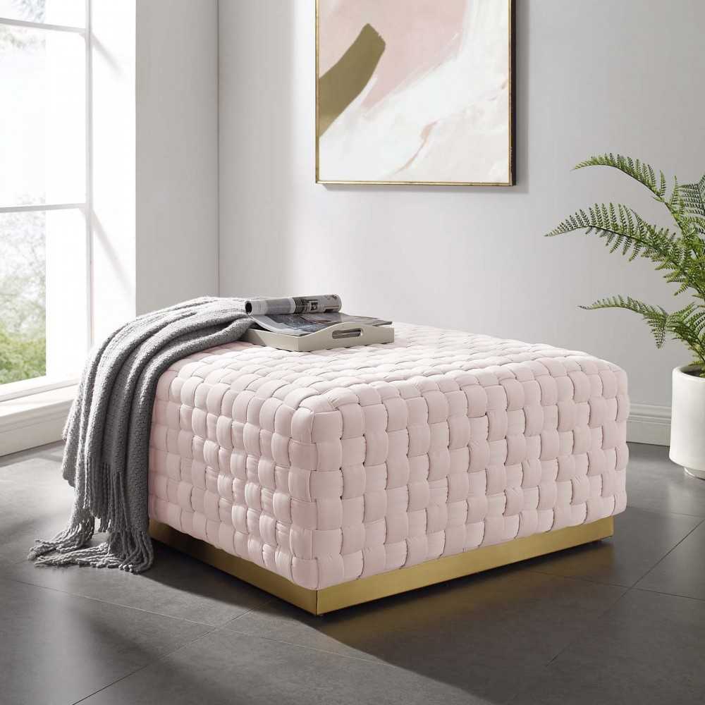 Florence Square Performance Velvet Ottoman, Pink