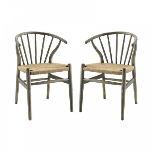 Flourish Spindle Wood Dining Side Chair Set of 2, Gray