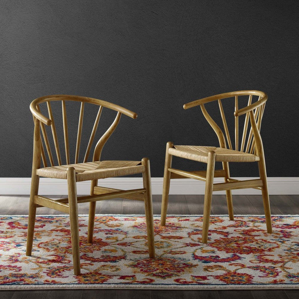 Flourish Spindle Wood Dining Side Chair Set of 2, Natural