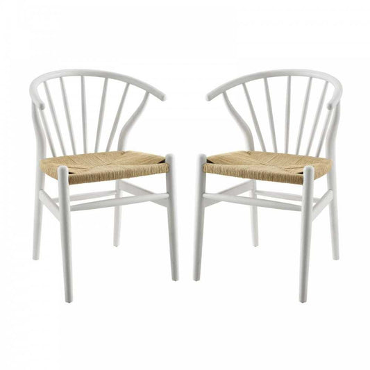 Flourish Spindle Wood Dining Side Chair Set of 2, White