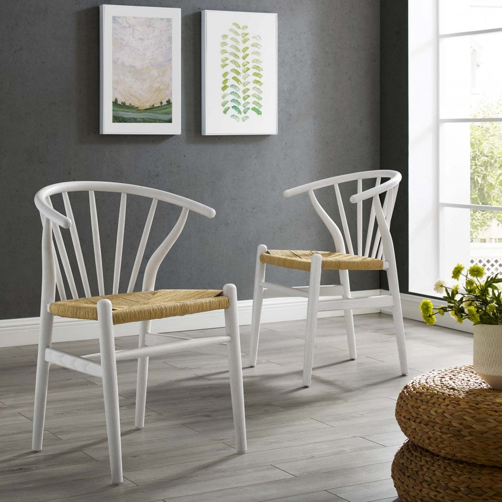Flourish Spindle Wood Dining Side Chair Set of 2, White