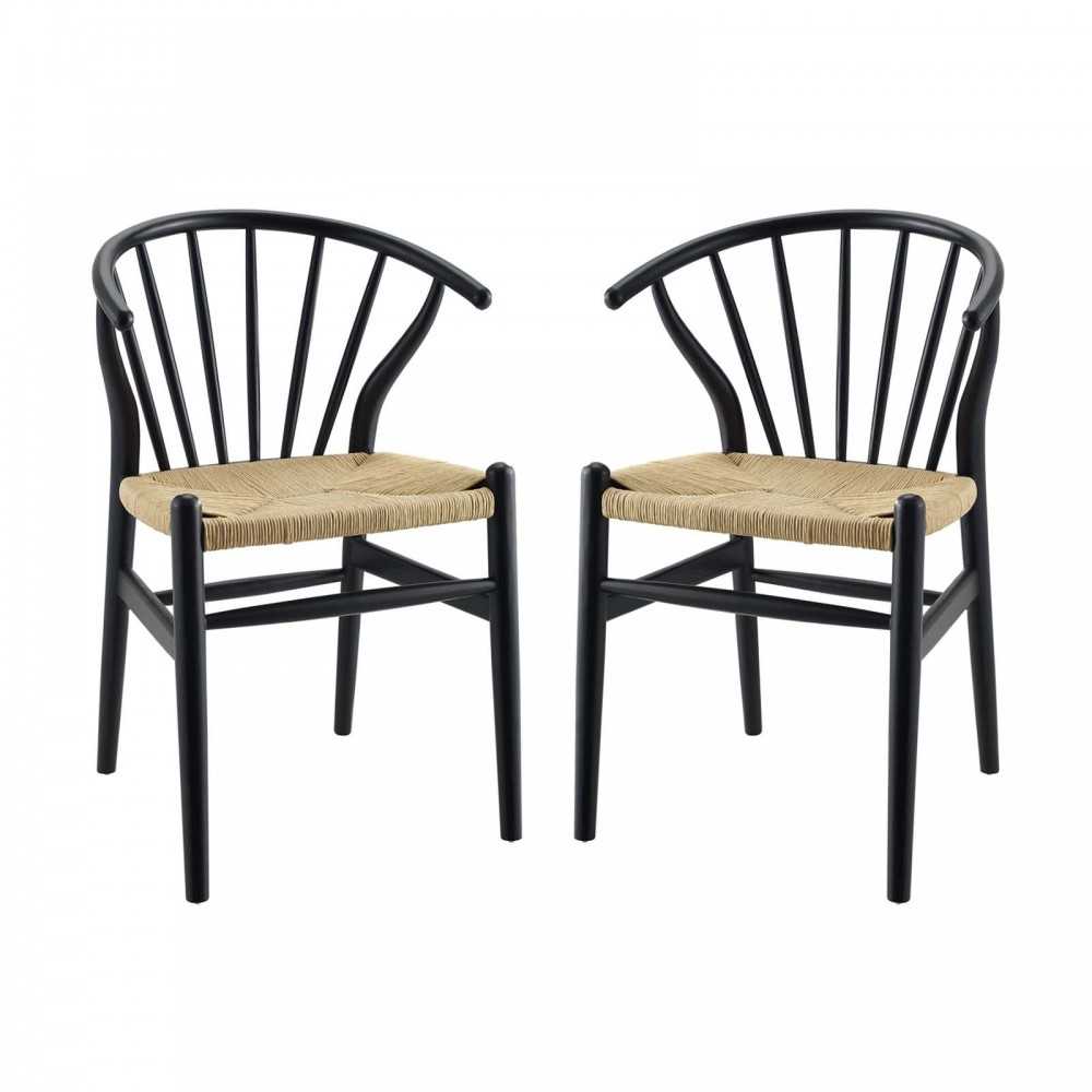 Flourish Spindle Wood Dining Side Chair Set of 2, Black