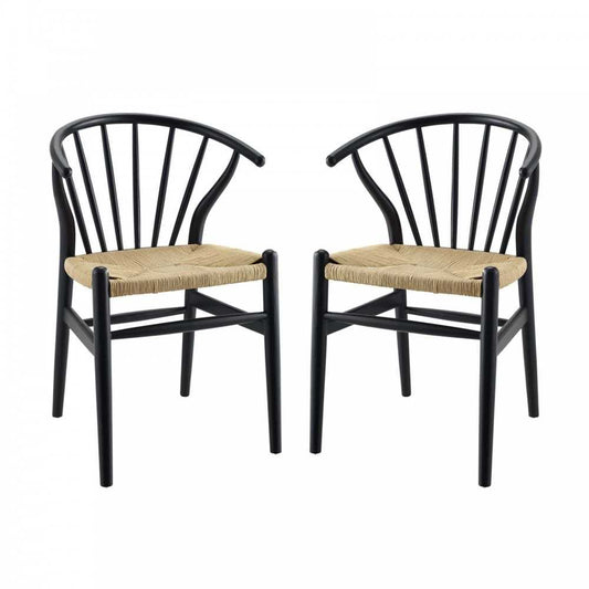 Flourish Spindle Wood Dining Side Chair Set of 2, Black