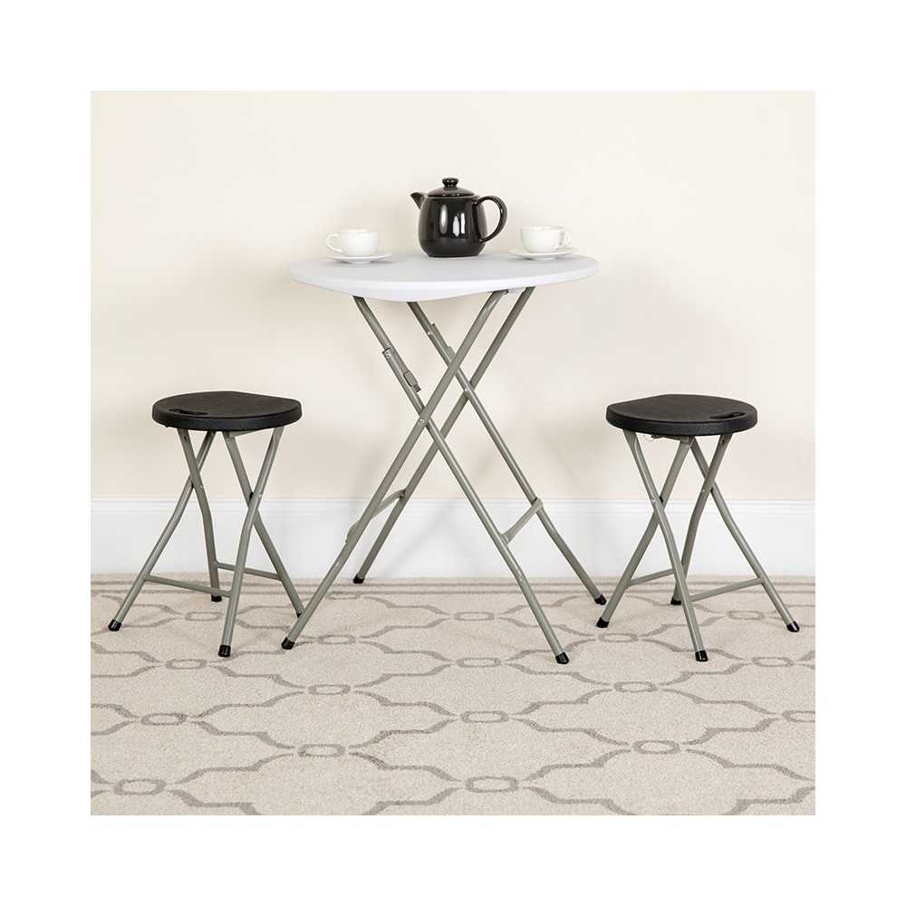 Foldable Stool with Black Plastic Seat and Titanium Gray Frame