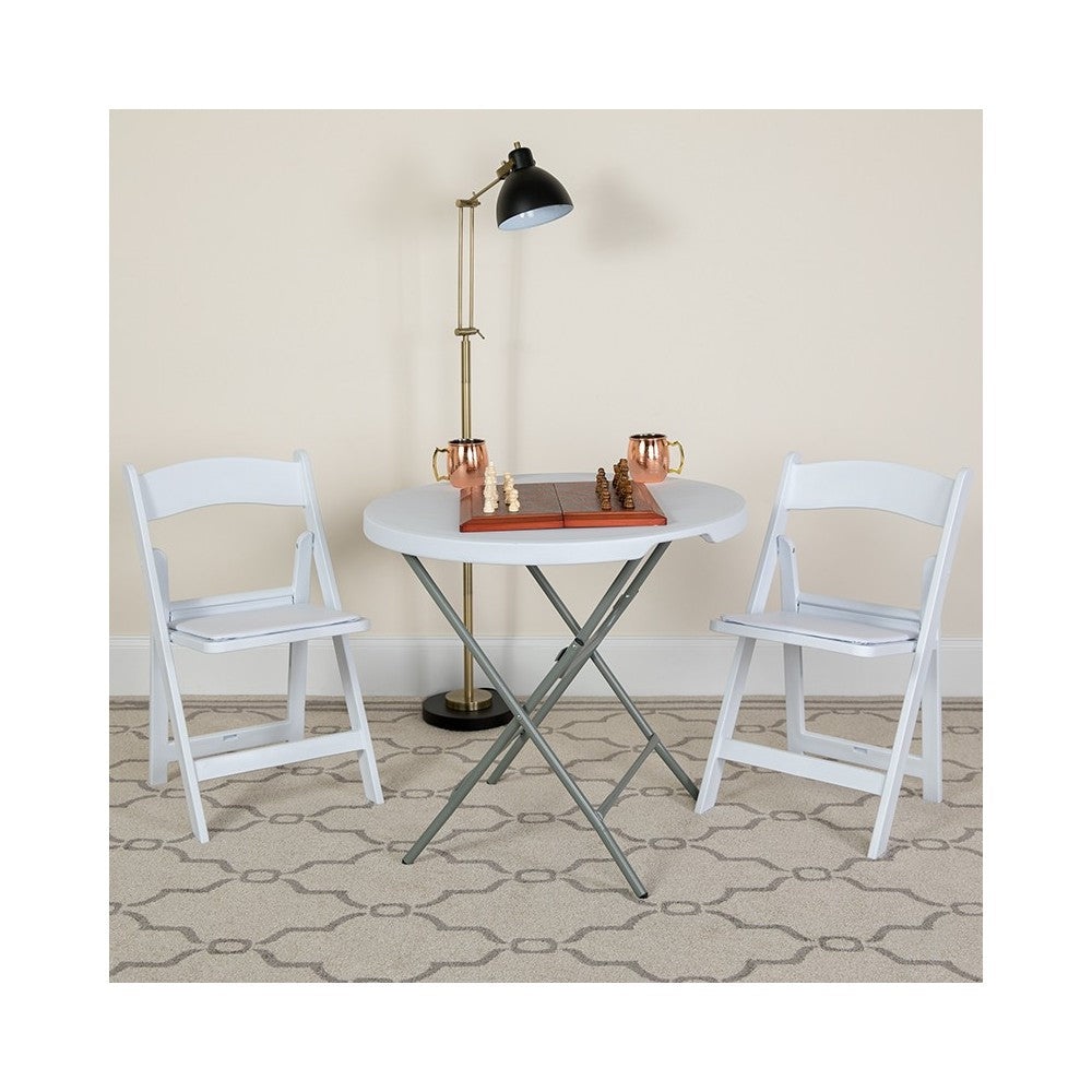 Folding Chairs with Padded Seats | Set of 2 White Resin Folding Chair with Vinyl Padded Seat