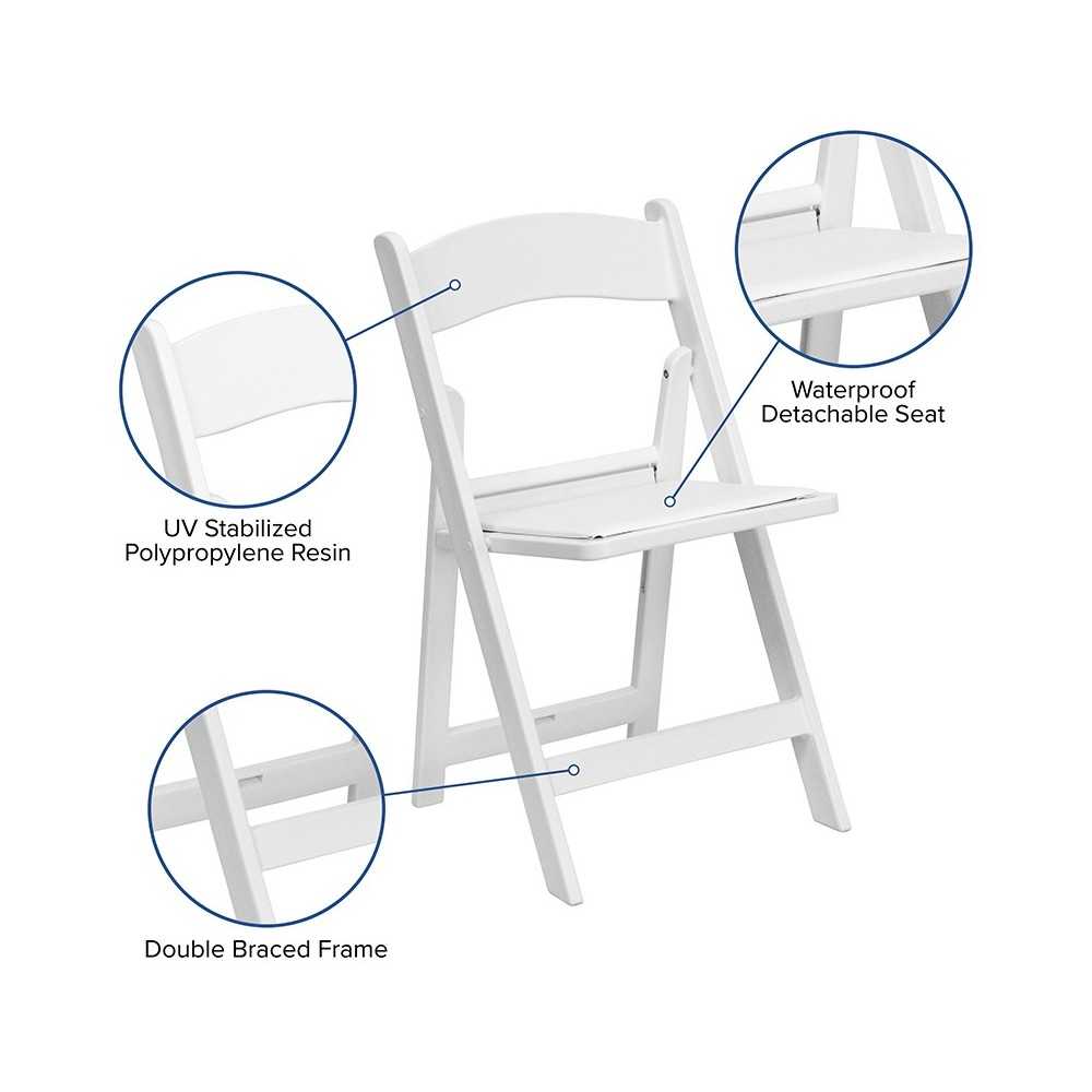 Folding Chairs with Padded Seats | Set of 2 White Resin Folding Chair with Vinyl Padded Seat
