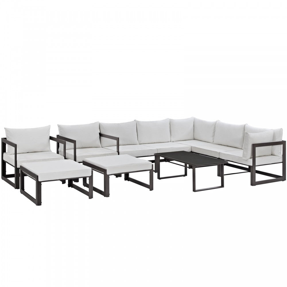 Fortuna 10 Piece Outdoor Patio Sectional Sofa Set, Brown White
