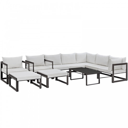 Fortuna 10 Piece Outdoor Patio Sectional Sofa Set, Brown White