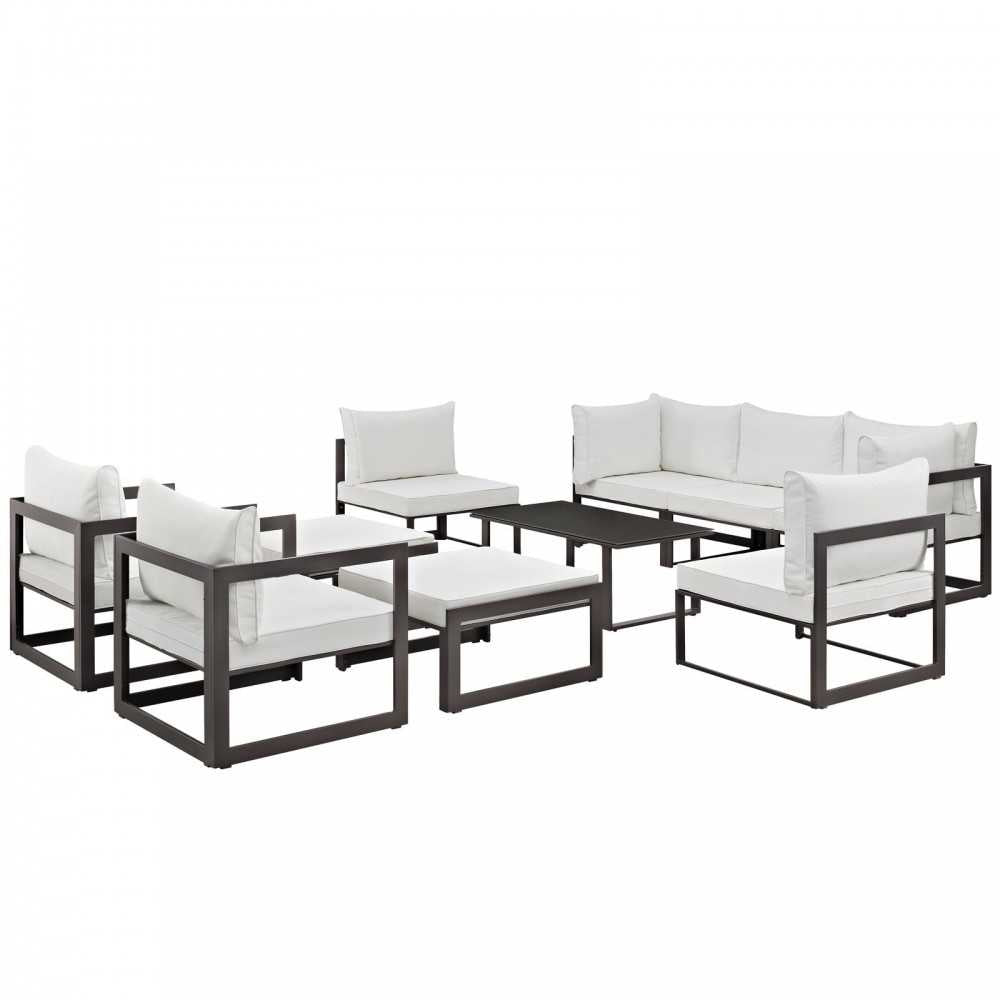 Fortuna 10 Piece Outdoor Patio Sectional Sofa Set, Brown White