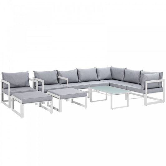 Fortuna 10 Piece Outdoor Patio Sectional Sofa Set, White Gray