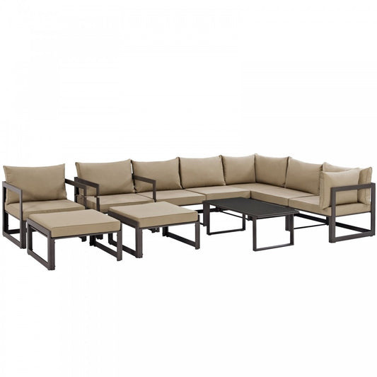 Fortuna 10 Piece Outdoor Patio Sectional Sofa Set, Brown Mocha