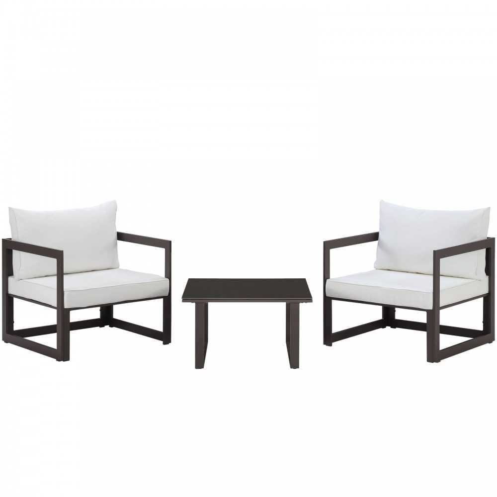 Fortuna 3 Piece Outdoor Patio Sectional Sofa Set, Brown White