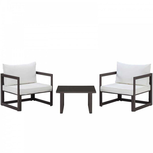 Fortuna 3 Piece Outdoor Patio Sectional Sofa Set, Brown White
