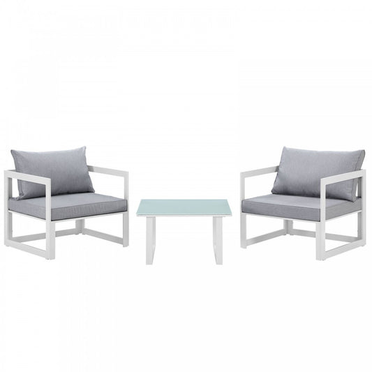Fortuna 3 Piece Outdoor Patio Sectional Sofa Set, White Gray