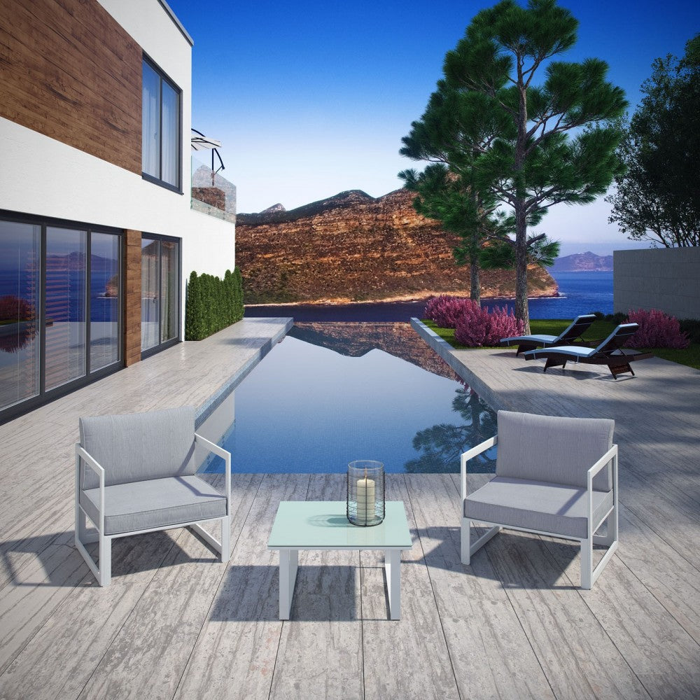 Fortuna 3 Piece Outdoor Patio Sectional Sofa Set, White Gray