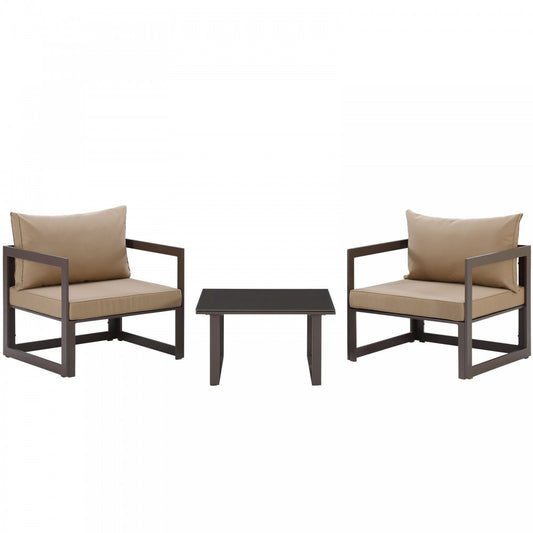 Fortuna 3 Piece Outdoor Patio Sectional Sofa Set, Brown Mocha
