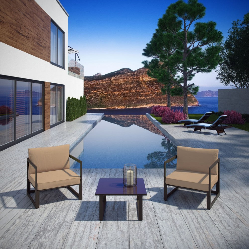 Fortuna 3 Piece Outdoor Patio Sectional Sofa Set, Brown Mocha