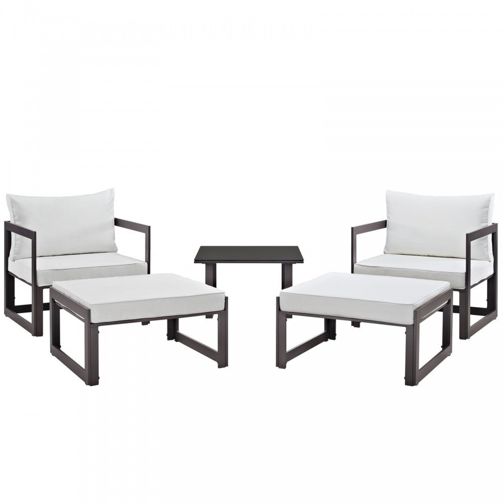 Fortuna 5 Piece Outdoor Patio Sectional Sofa Set, Brown White, EEI-1721-BRN-WHI-SET