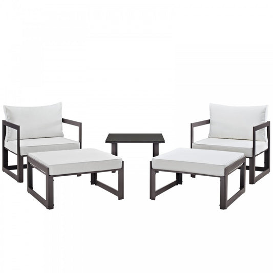 Fortuna 5 Piece Outdoor Patio Sectional Sofa Set, Brown White, EEI-1721-BRN-WHI-SET