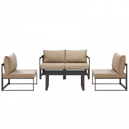 Fortuna 5 Piece Outdoor Patio Sectional Sofa Set, Brown Mocha, EEI-1724-BRN-MOC-SET