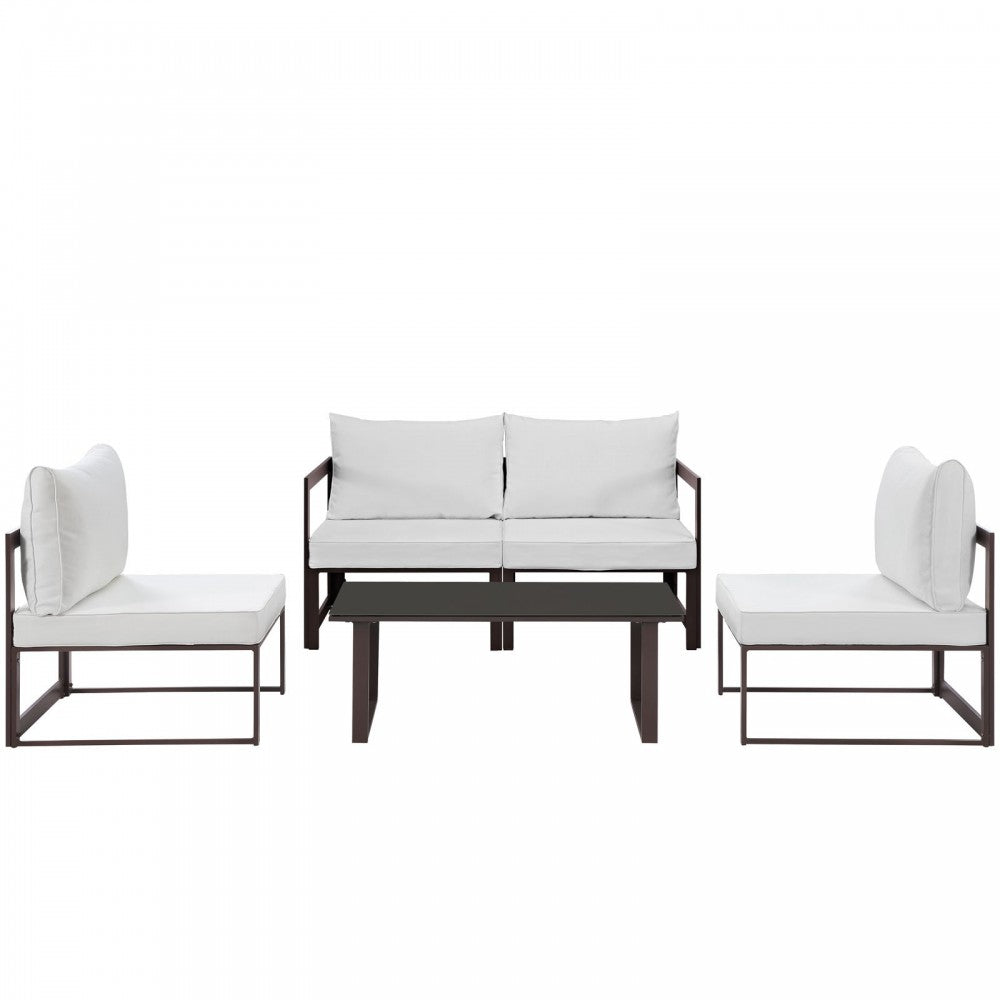 Fortuna 5 Piece Outdoor Patio Sectional Sofa Set, Brown White, EEI-1724-BRN-WHI-SET