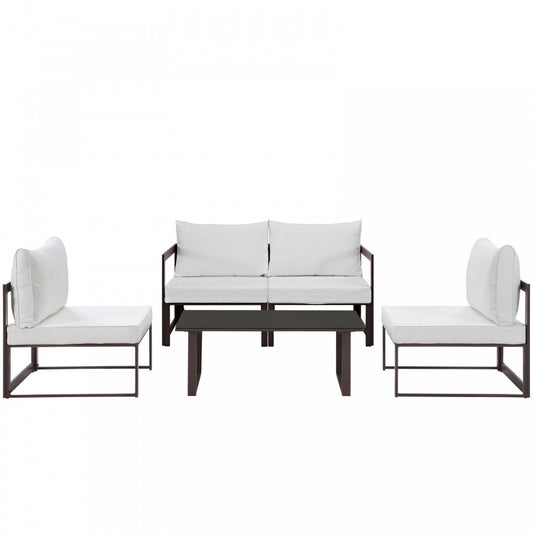 Fortuna 5 Piece Outdoor Patio Sectional Sofa Set, Brown White, EEI-1724-BRN-WHI-SET