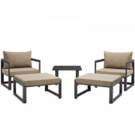 Fortuna 5 Piece Outdoor Patio Sectional Sofa Set, Brown Mocha, EEI-1721-BRN-MOC-SET