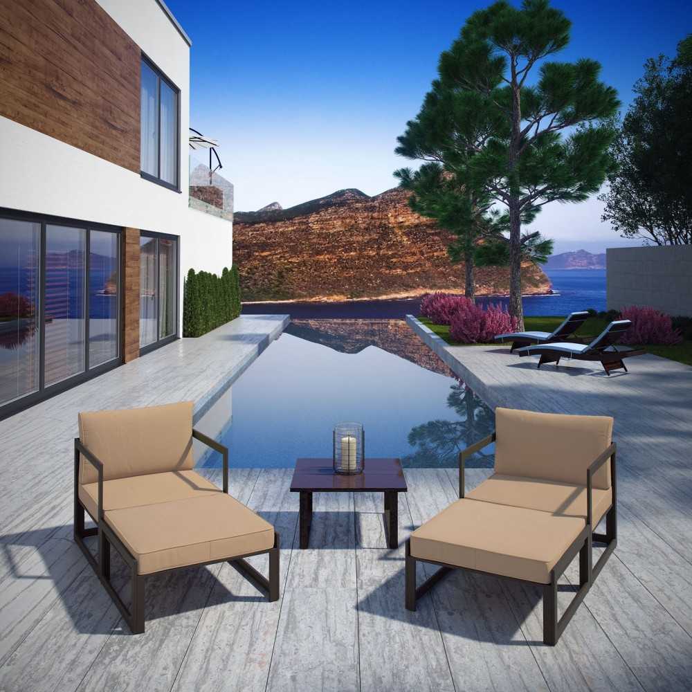 Fortuna 5 Piece Outdoor Patio Sectional Sofa Set, Brown Mocha, EEI-1721-BRN-MOC-SET