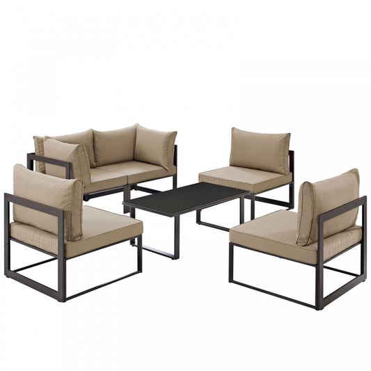 Fortuna 6 Piece Outdoor Patio Sectional Sofa Set, Brown Mocha, EEI-1726-BRN-MOC-SET