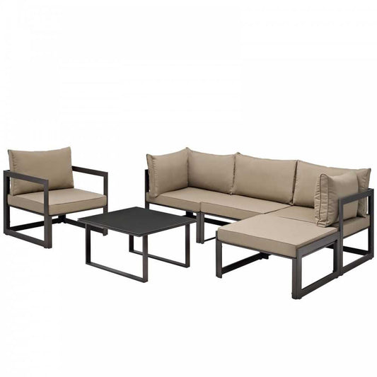 Fortuna 6 Piece Outdoor Patio Sectional Sofa Set, Brown Mocha, EEI-1731-BRN-MOC-SET