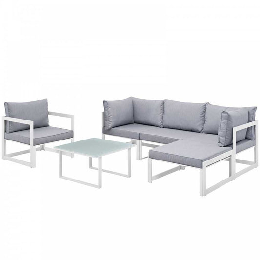 Fortuna 6 Piece Outdoor Patio Sectional Sofa Set, White Gray, EEI-1731-WHI-GRY-SET