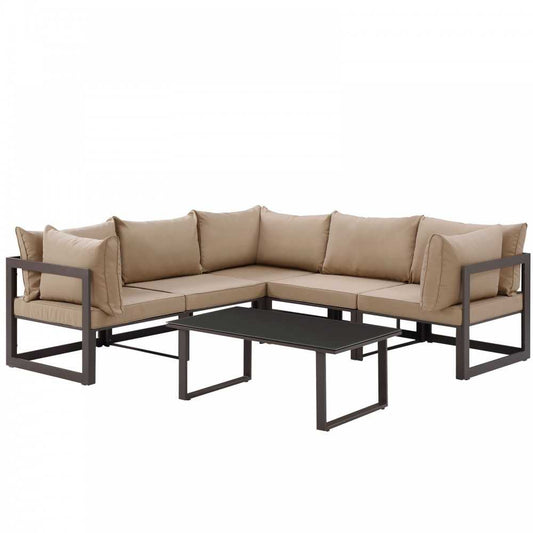 Fortuna 6 Piece Outdoor Patio Sectional Sofa Set, Brown Mocha, EEI-1732-BRN-MOC-SET