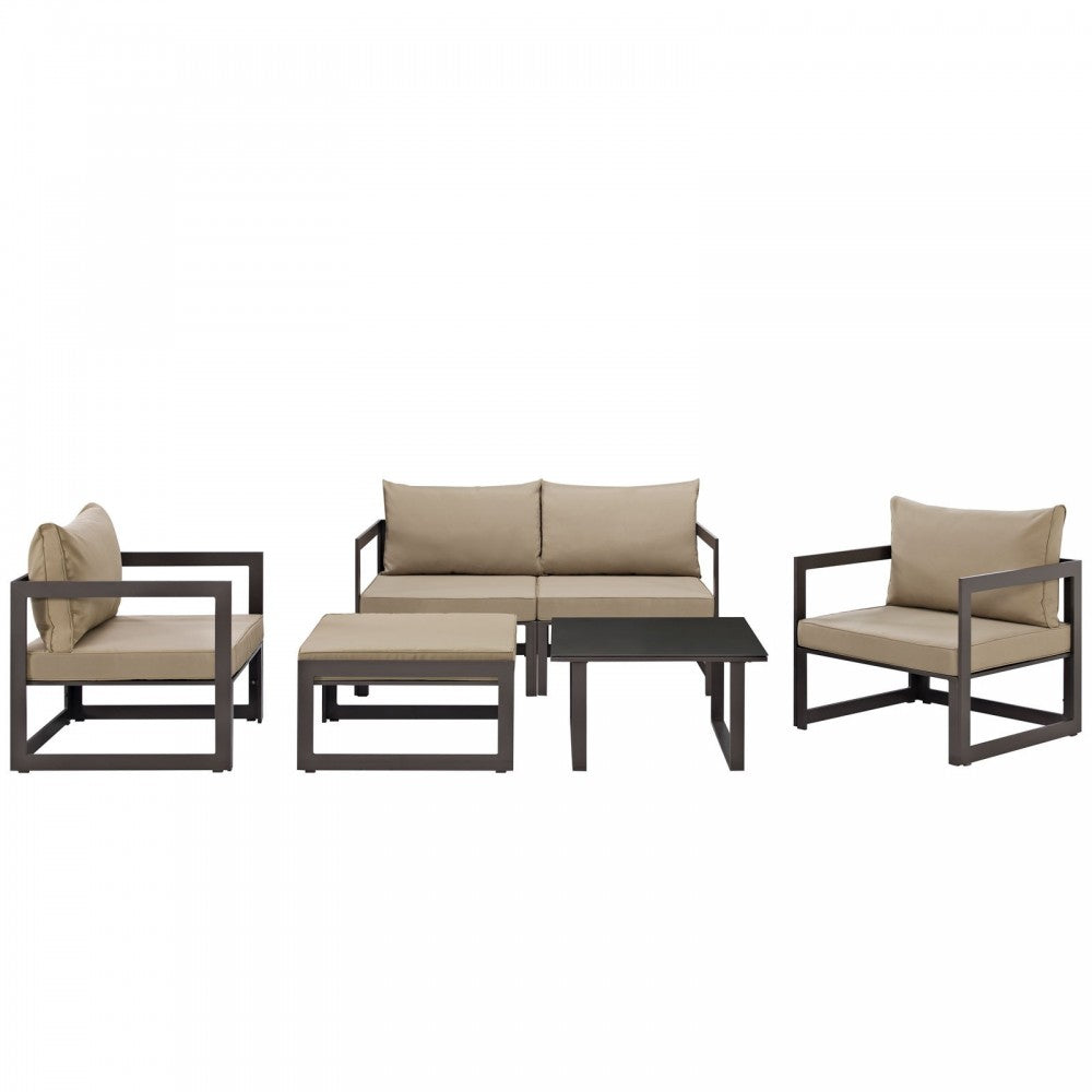 Fortuna 6 Piece Outdoor Patio Sectional Sofa Set, Brown Mocha, EEI-1723-BRN-MOC-SET
