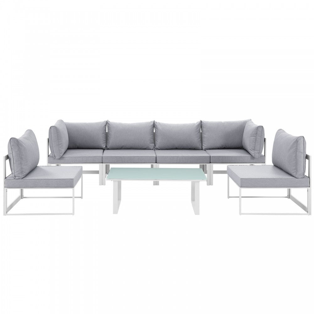 Fortuna 7 Piece Outdoor Patio Sectional Sofa Set, White Gray, EEI-1729-WHI-GRY-SET