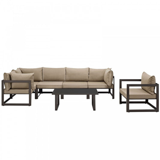 Fortuna 7 Piece Outdoor Patio Sectional Sofa Set, Brown Mocha, EEI-1733-BRN-MOC-SET