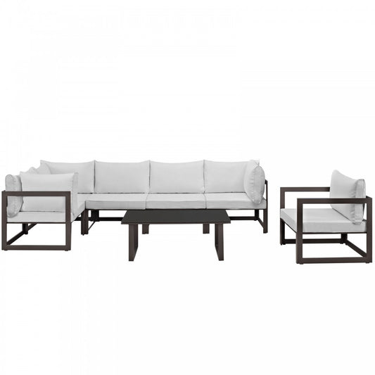 Fortuna 7 Piece Outdoor Patio Sectional Sofa Set, Brown White, EEI-1733-BRN-WHI-SET