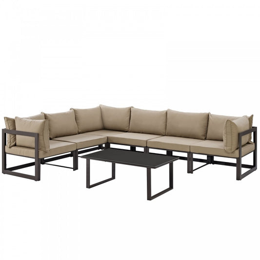 Fortuna 7 Piece Outdoor Patio Sectional Sofa Set, Brown Mocha, EEI-1737-BRN-MOC-SET