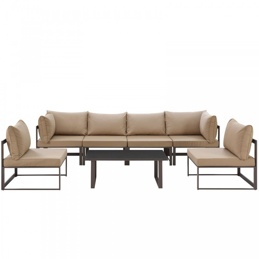 Fortuna 7 Piece Outdoor Patio Sectional Sofa Set, Brown Mocha, EEI-1729-BRN-MOC-SET