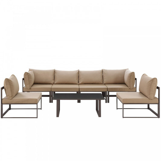 Fortuna 7 Piece Outdoor Patio Sectional Sofa Set, Brown Mocha, EEI-1729-BRN-MOC-SET