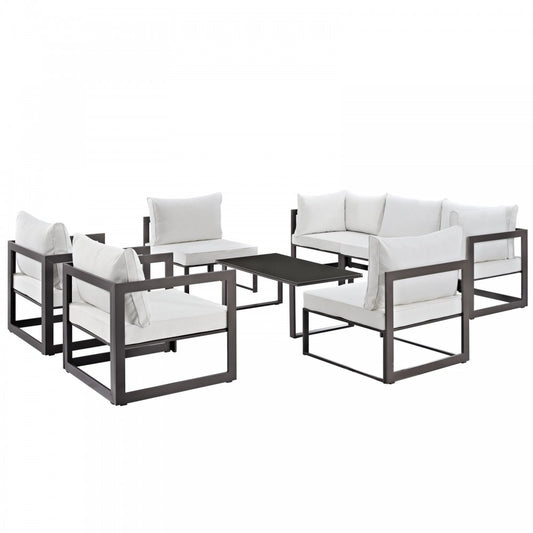 Fortuna 8 Piece Outdoor Patio Sectional Sofa Set, Brown White, EEI-1725-BRN-WHI-SET