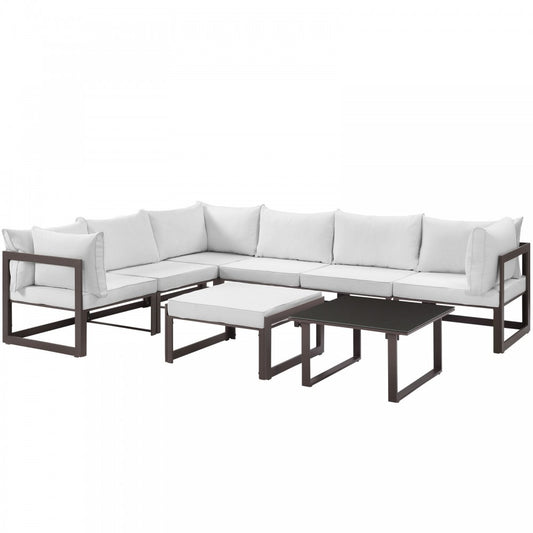 Fortuna 8 Piece Outdoor Patio Sectional Sofa Set, Brown White, EEI-1735-BRN-WHI-SET