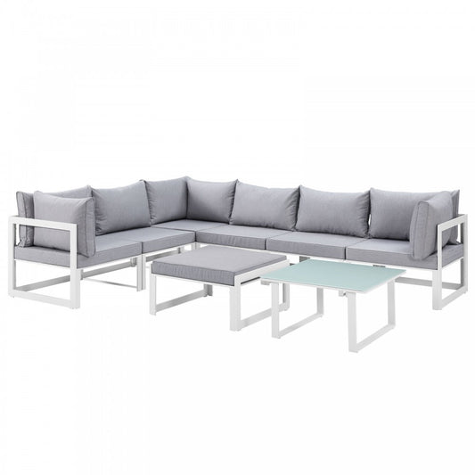 Fortuna 8 Piece Outdoor Patio Sectional Sofa Set, White Gray, EEI-1735-WHI-GRY-SET